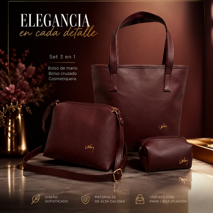 Vélez Kit de 3 Bolsas Femininas em Couro Legítimo