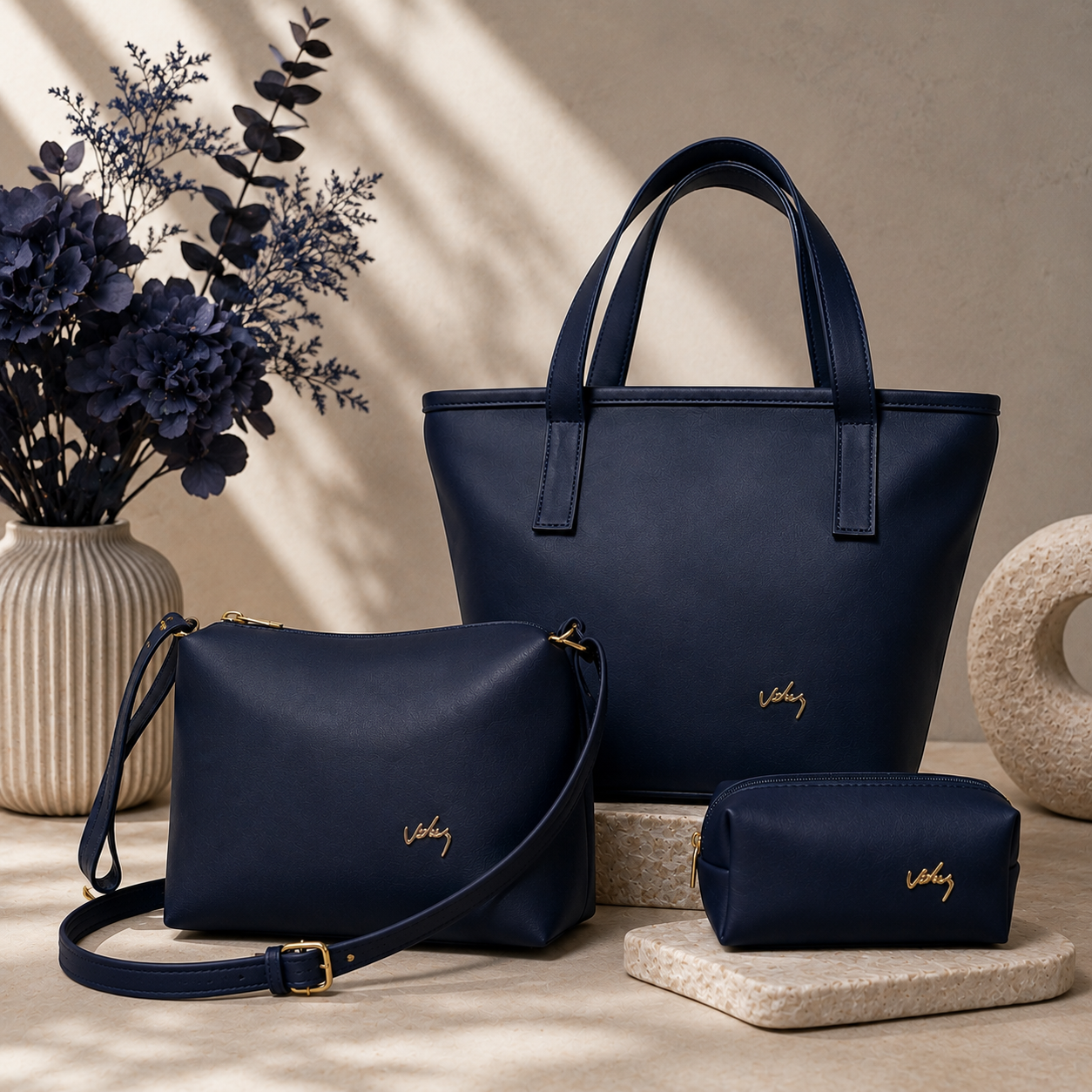 Vélez Kit de 3 Bolsas Femininas em Couro Legítimo