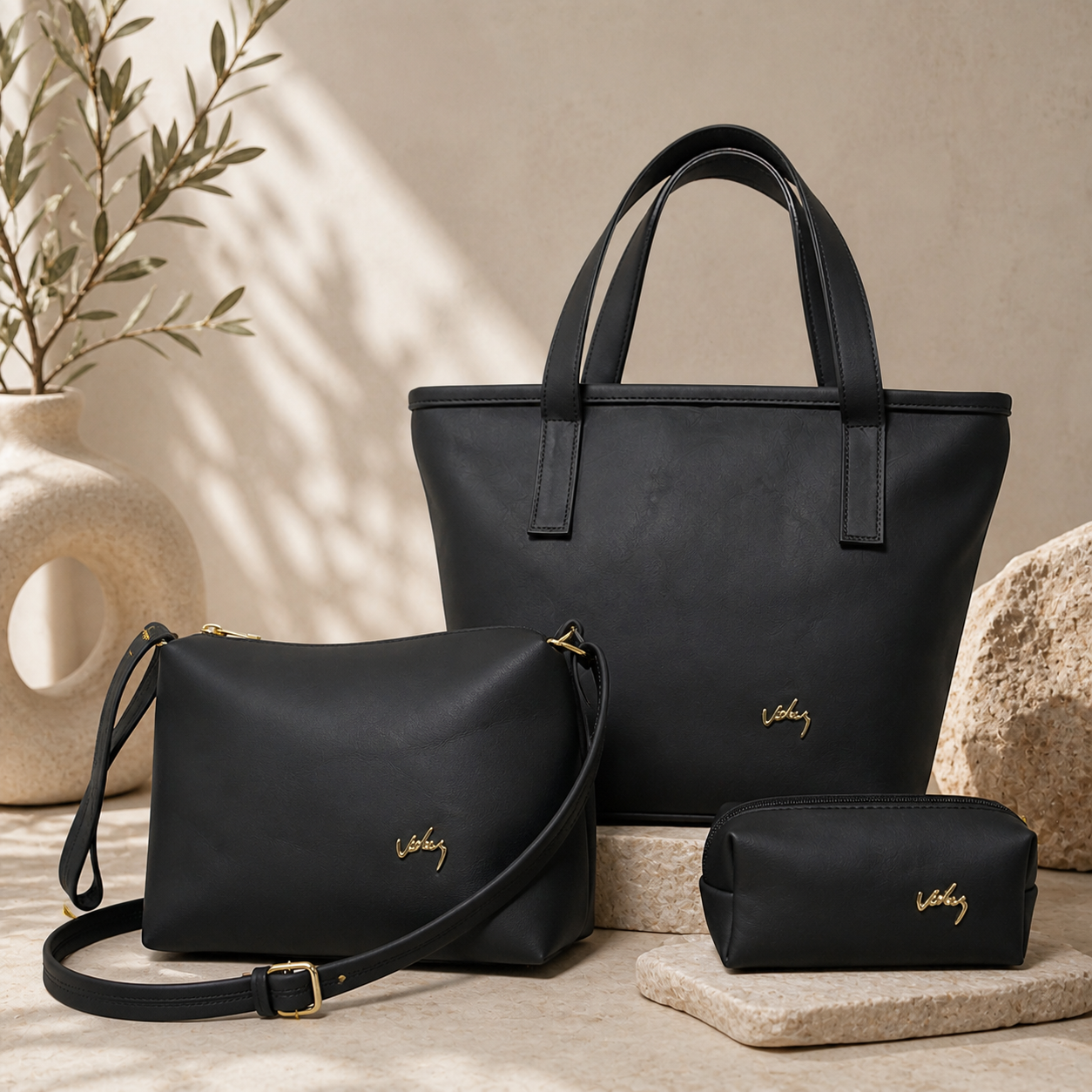 Vélez Kit de 3 Bolsas Femininas em Couro Legítimo